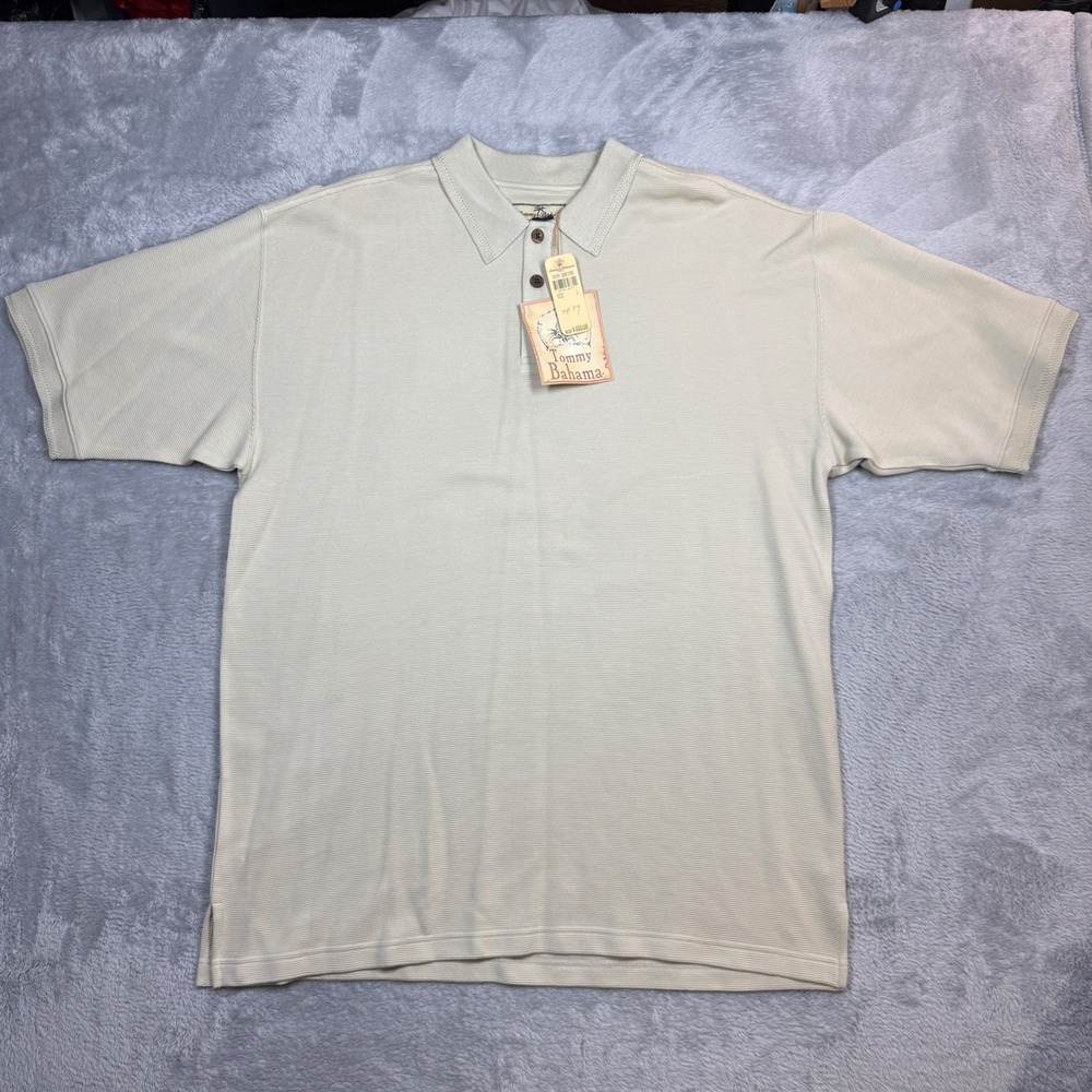 Tommy Bahama Saturday Night Polo Mens L Sand Dune Silk Cotton Textured